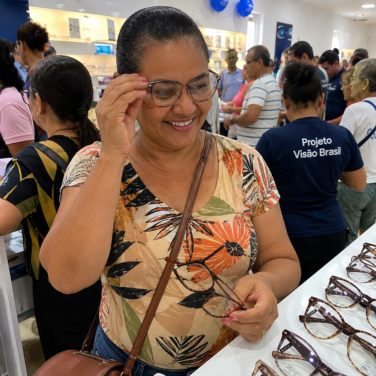 Cliente escolhendo armação